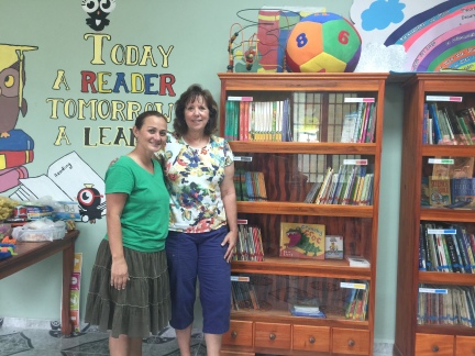 Iris Carranza the Directora of the Anne Fowler Bilingual School and I in the new library. It is beautiful!